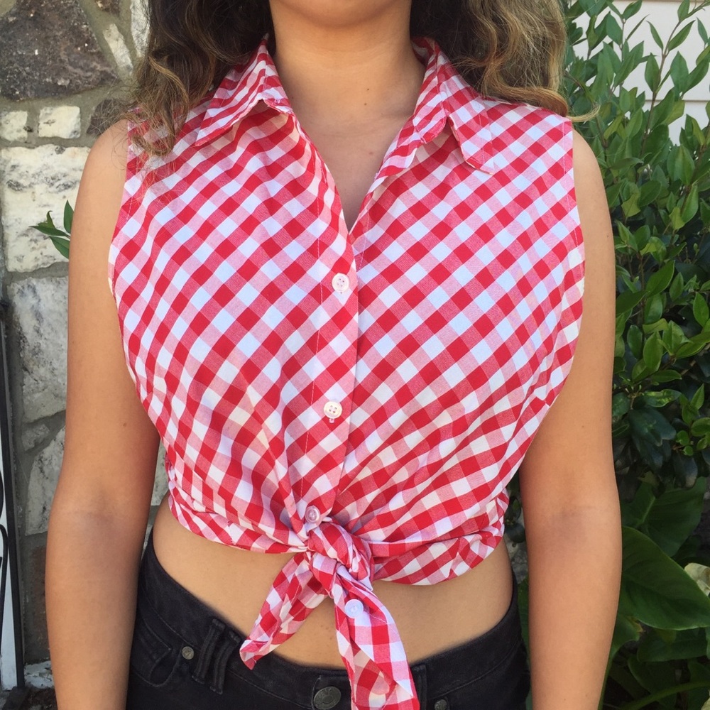 Red and white gingham button down